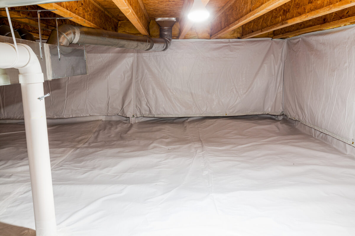 Photo of a crawl space after being insulated.
