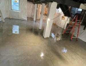 Photo of a basement that is being insulated against flooding and mold.